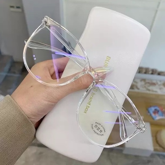 Glass frames optical transparent blue light blocking glasses computer round - Picture 3 of 16